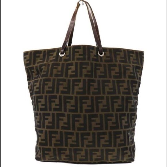 Authentic FENDI  “Zucca Canvas Tote Bag”. Unlined with leather bottom & straps - Picture 6 of 16